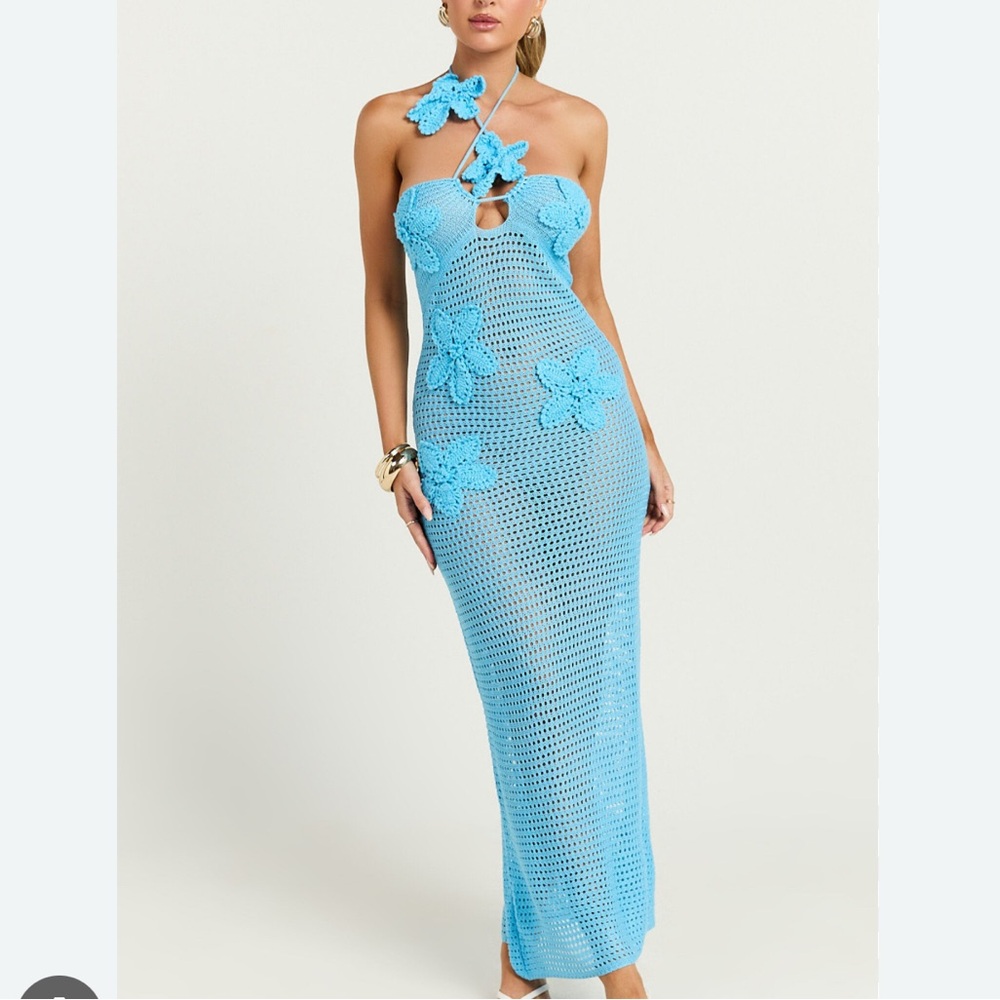 BRAND NEW Showpo EMALENE MAXI DRESS - CROCHET FLORAL DETAIL DRESS IN BLUE